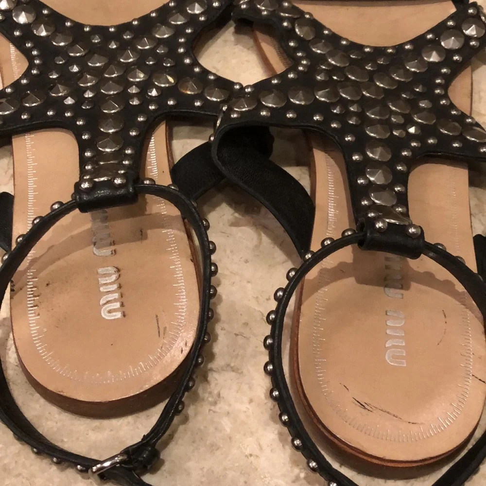 Vintage Miu Miu strappy studded cutout starfish leather flat gladiator sandal